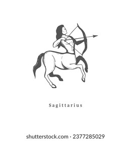 Sagittarius zodiac symbol, hand drawn in engraving style. Vector  graphic illustration of astrological sign Centaur