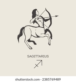 Sagittarius zodiac symbol, hand drawn in engraving style. Vector  graphic illustration of astrological sign Centaur