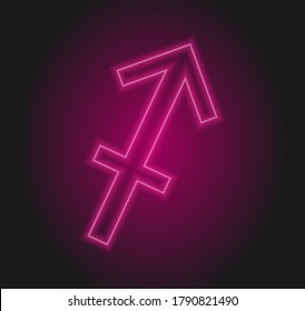 The Sagittarius zodiac symbol, horoscope sign in trendy neon style . Sagittarius astrology sign with light effects for web or print.