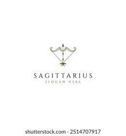 sagittarius zodiac symbol logo design with arrow icon in line art design style