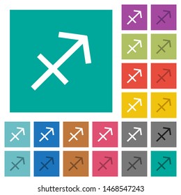 Sagittarius zodiac symbol multi colored flat icons on plain square backgrounds. Included white and darker icon variations for hover or active effects.