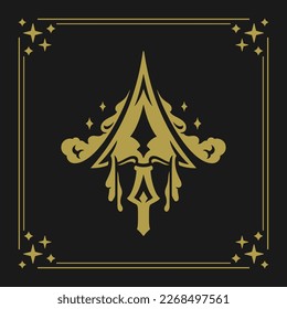 Sagittarius zodiac símbolo flecha afilada diseño de tarjeta vintage elegante dorado con ilustración del vector marco. Astrología del horóscopo seña elemento decorativo esotérico espiritual ornamento celeste lunar