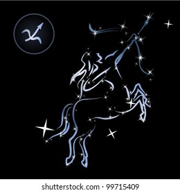 Sagittarius/Lovely zodiac signs formed by stars on black background