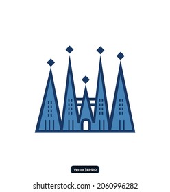 sagrada_familia icon. Travel landmarks and destinations icons. Vector icon set representing global tourist landmarks and travel destinations for vacations.