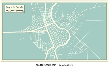 Sagua La Grande Cuba City Map in Retro Style. Outline Map. Vector Illustration.