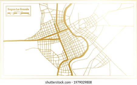 Sagua La Grande Cuba City Map in Retro Style in Golden Color. Outline Map. Vector Illustration.