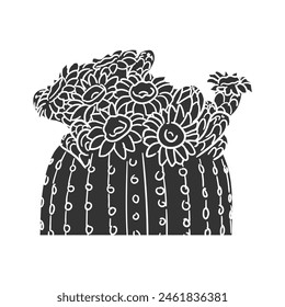 Saguaro Cactus Blossom Icon Silhouette Illustration. Flower Vector Graphic Pictogram Symbol Clip Art. Doodle Sketch Black Sign.