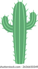 Saguaro cactus featuring two arms, thriving in a hot desert environment, presented as a minimalist vector illustration on a clean white background, embodying modern graphic design
