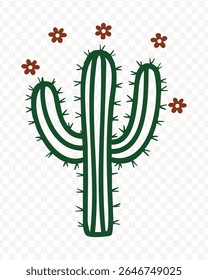 saguaro cactus with flowers. This vector image features a transparent background