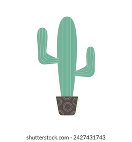 Saguaro cactus icon in pot. Vector illustration of plants in flat style.