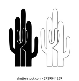 Saguaro cactus, includes both solid black silhouette and outline drawing