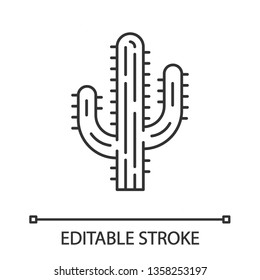 Saguaro cactus linear icon. Arizona state wildflower. Mexican tequila cactus. American tropical plant. Thin line illustration. Contour symbol. Vector isolated outline drawing. Editable stroke