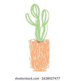 A saguaro cactus in a planter, featuring a minimalist design with soft colors, ideal for modern home or office decor.
