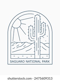 Saguaro desert national park big cactus illustration for t shirt badge sticker artwork