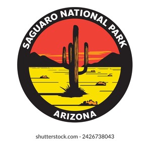 Saguaro National Park Desert Sunset Landscape Cactus Arizona Vector Logo