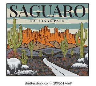 Saguaro national park explore  graphic print design for apparel, t shirt, sticker, poster, wallpaper and others.