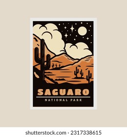 saguaro national park print poster vintage vector symbol illustration design