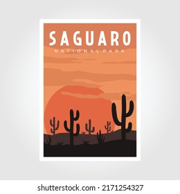 saguaro national park retro poster, vector illustration