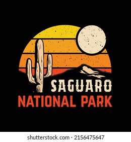 Saguaro National Park vector illustration design t-shirt background black themed vintage, retro, badge, hand drawn, mountain, cactus and for other uses