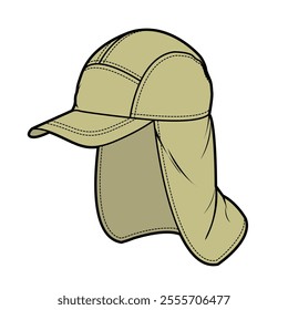 Sahara caps technical line drawing vector mockup template.