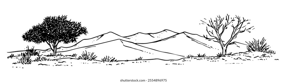 Sahara Desert Africa doodle hatching vector sketch