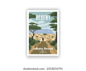 Desierto del Sahara, África Antiguas Travel Posters. Ilustración vectorial. Impresiones de alta calidad