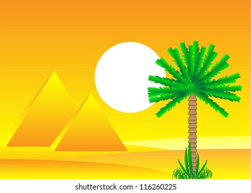 Sahara desert with egyptian pyramids by day - vector illustration.