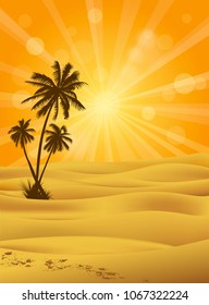 Sahara Desert And Palm Tree At Sunburst