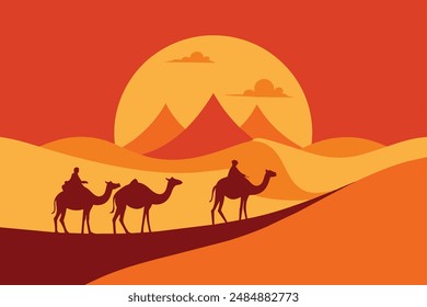 Sahara Wüste Reisetour Kamel Arabische Kultur Vektorillustration