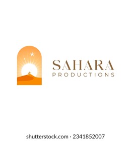 Sahara logo design vector, camel caravan or travel logo illustration template