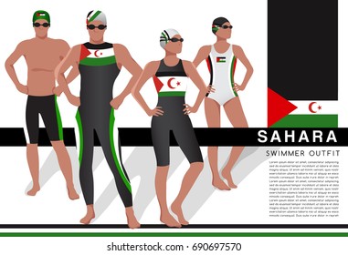 Sahara : Male and Female Swimmers : Swimmers in National Swimsuits : Vector Illustration