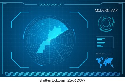 Sahara map of blue digital frame technology radar vector HUD, GUI, UI interface.