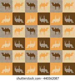 Sahara seamless pattern for summer. Summer.Camel.Vector background. Summer time. Camel and geometric ornament on the abstract weaving background.