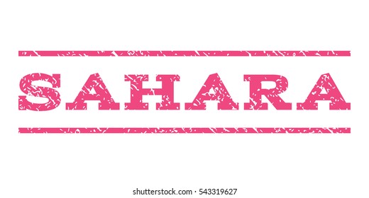 Sahara watermark stamp. Text caption between horizontal parallel lines with grunge design style. Rubber seal stamp with unclean texture. Vector pink color ink imprint on a white background.