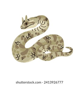 Saharan or desert horned viper. African venomous snake with sandy color of scale. Exotic poisonous serpent with horns on head. Sahara fauna, animal, reptile. Flat isolated vector illustration on white