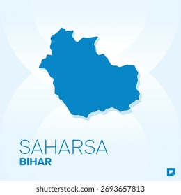 SAHARSA District Map, Bihar, India – Editable Vector Outline.