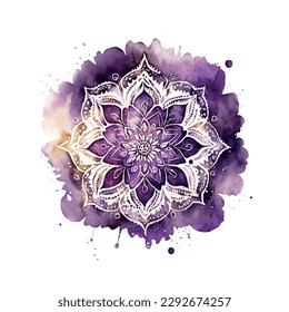 Sahasrara chakra mandala watercolor vector Illustration isolated