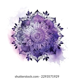 Sahasrara chakra mandala watercolor vector Illustration isolated