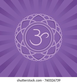 Sahasrara. Chakra vector square flat illustration - for yoga studio. Symbol  of energy center of human body, used in Hinduism, Buddhism and Ayurveda. Editable concept.