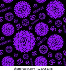 Sahasrara. Chakras seamless pattern. Vector esoteric background. Hinduism, buddhism. Line symbol. Om sign