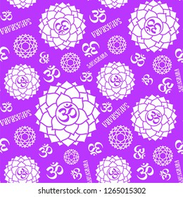 Sahasrara. Chakras seamless pattern. Vector esoteric background. Hinduism, buddhism. Line symbol. Om sign