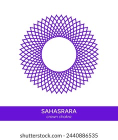 Sahasrara, crown chakra, line art symbol. Meditation, spirituality, energy, healing vector illustration icon