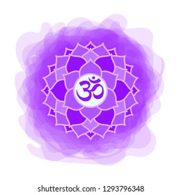 Sahasrara icon. The seventh crown, parietal chakra. Vector purple smoky circle. Line symbol. Sacral sign. Meditation