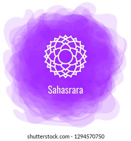 Sahasrara icon. The seventh crown, parietal chakra. Vector purple smoky circle. Line symbol. Sacral sign. Meditation