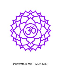 Sahasrara icon. The seventh crown, parietal chakra. Vector purple line symbol. Sacral sign. Meditation
