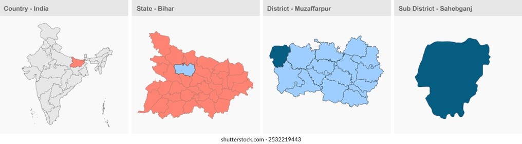 Mapa de Sahebganj, Distrito de Muzaffarpur, Estado de Bihar, República da Índia, Governo de Bihar, Território indiano, Índia Oriental, política, aldeia, turismo