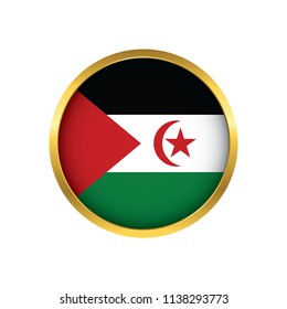 Sahrawi Arab Democratic flag button, Golden on a white background,flag of Sahrawi Arab Democratic Round badge or icon isolated. Vector illustration.
