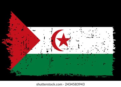 Sahrawi Arab Democratic Republic flag - vector flag with stylish scratch effect and black grunge frame.