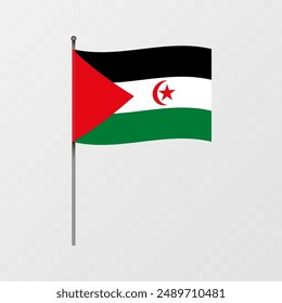Sahrawi Arab Democratic Republic flag on flagpole. Vector illustration.