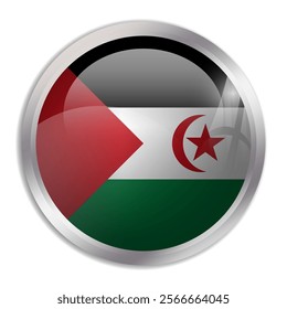 Sahrawi Arab Democratic Republic flag - glossy circle button displays a colorful flag representing a country cultural identity and heritage. The essence of national pride and unity.